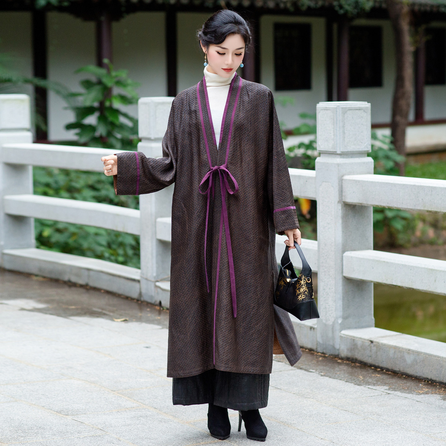 华族经典风衣外套女2025新款高端桑蚕丝旗袍唐装双面穿大衣250921