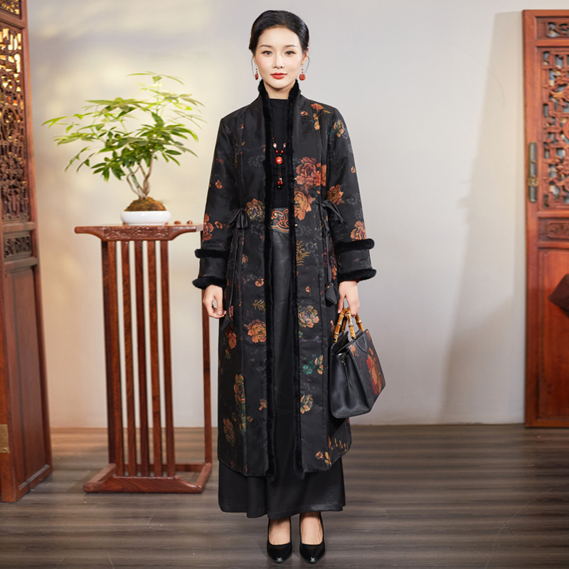 华族经典唐装风衣女碧云晓月香云纱夹棉加厚中式复古高端旗袍外套