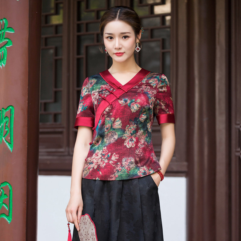 改良旗袍上衣夏季新款中式复古开襟日常修身显瘦淑女盘扣唐装女