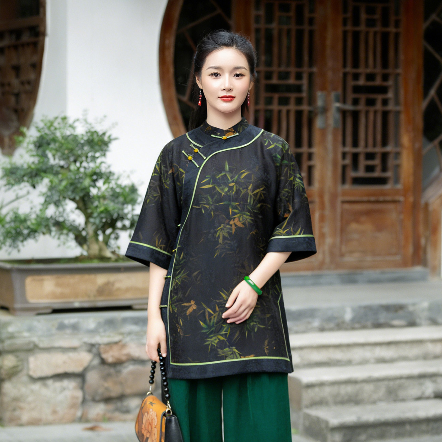 新中式桑蚕丝红云纱太太服上衣