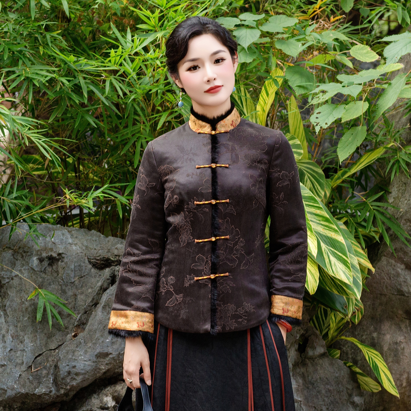 华族经典加厚旗袍上衣香云纱冬