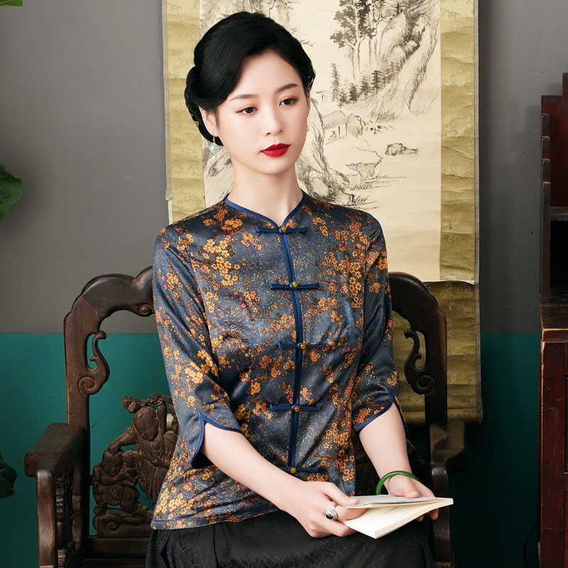 华族经典女式唐装上衣时尚改良版修身斜襟日常复古盘扣旗袍上衣夏