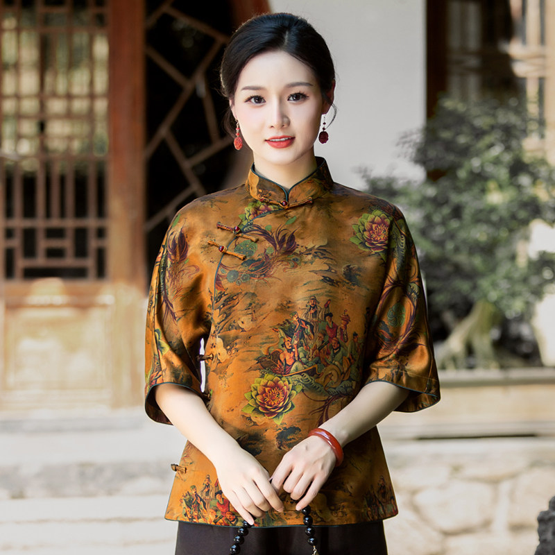 华族经典唐装女重锻香云纱皮子中式复古高档气质旗袍上衣八仙过海,女装/女士精品,上衣,淘宝优惠券,粉丝福利购,淘宝优惠卷