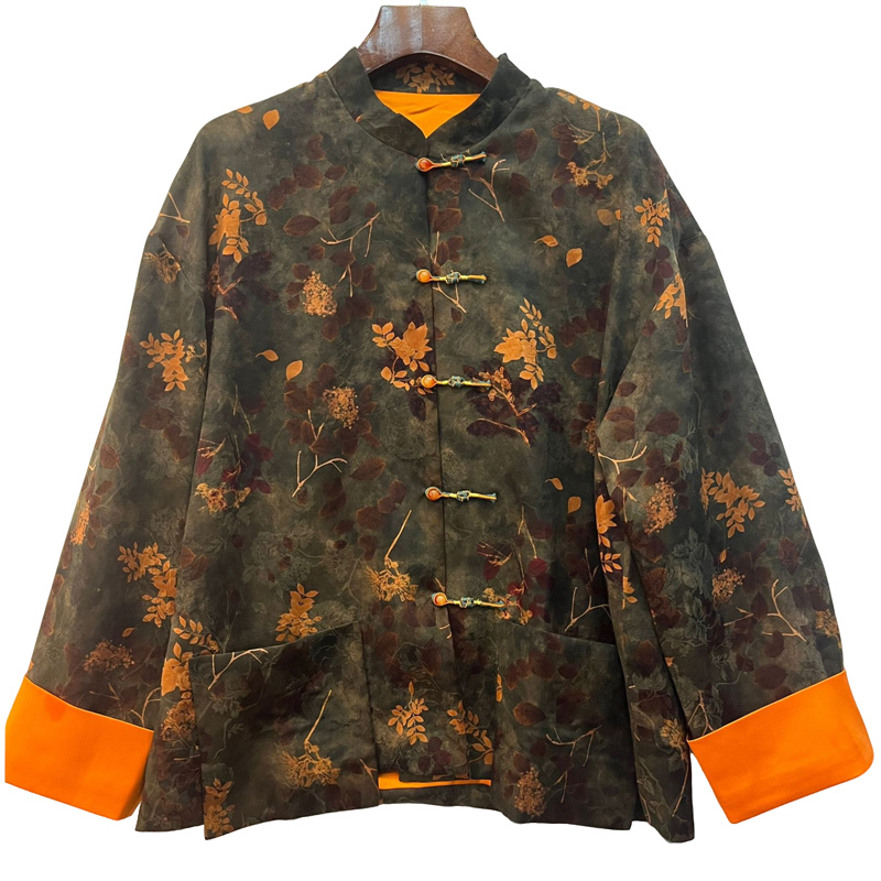 华族经典唐装上衣知秋寻叶新中式复古中国风女真丝香云纱旗袍外套