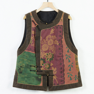 华族经典唐装坎肩国风香云纱舒云意夹棉加厚百家衣中式马甲女冬