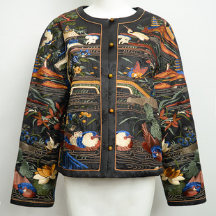 华族经典杏园溪畔中式女装复古高端满绣刺绣真丝香云纱唐装外套女