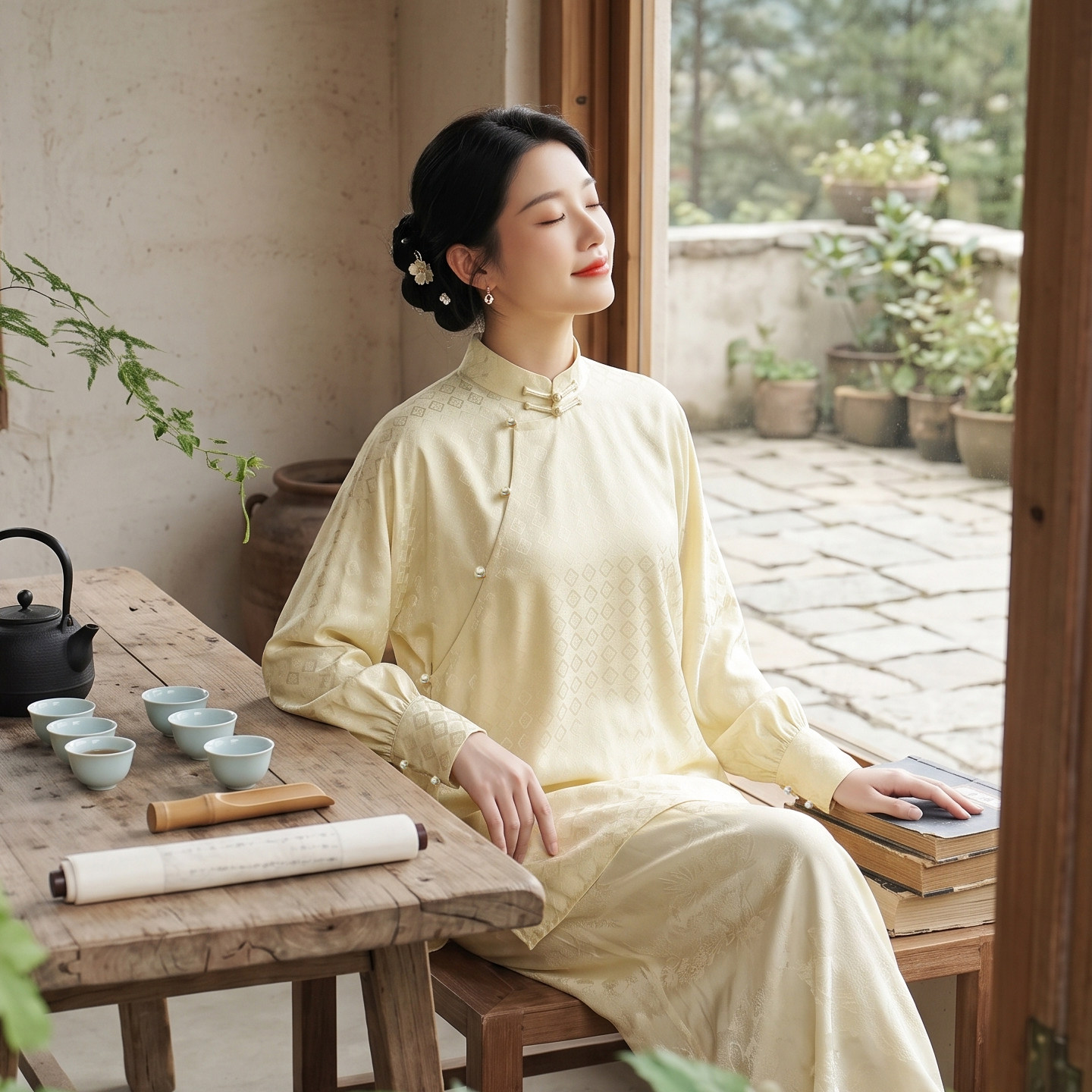 春新中式立领开襟长袖唐装上衣