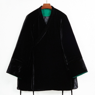 华族经典唐装中国风女装真丝绒黑色加厚新中式高端上衣外套251018