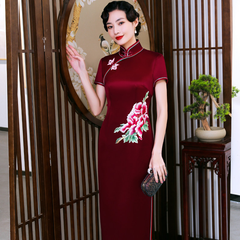 旗袍妈妈喜服婚宴进口醋酸绣花