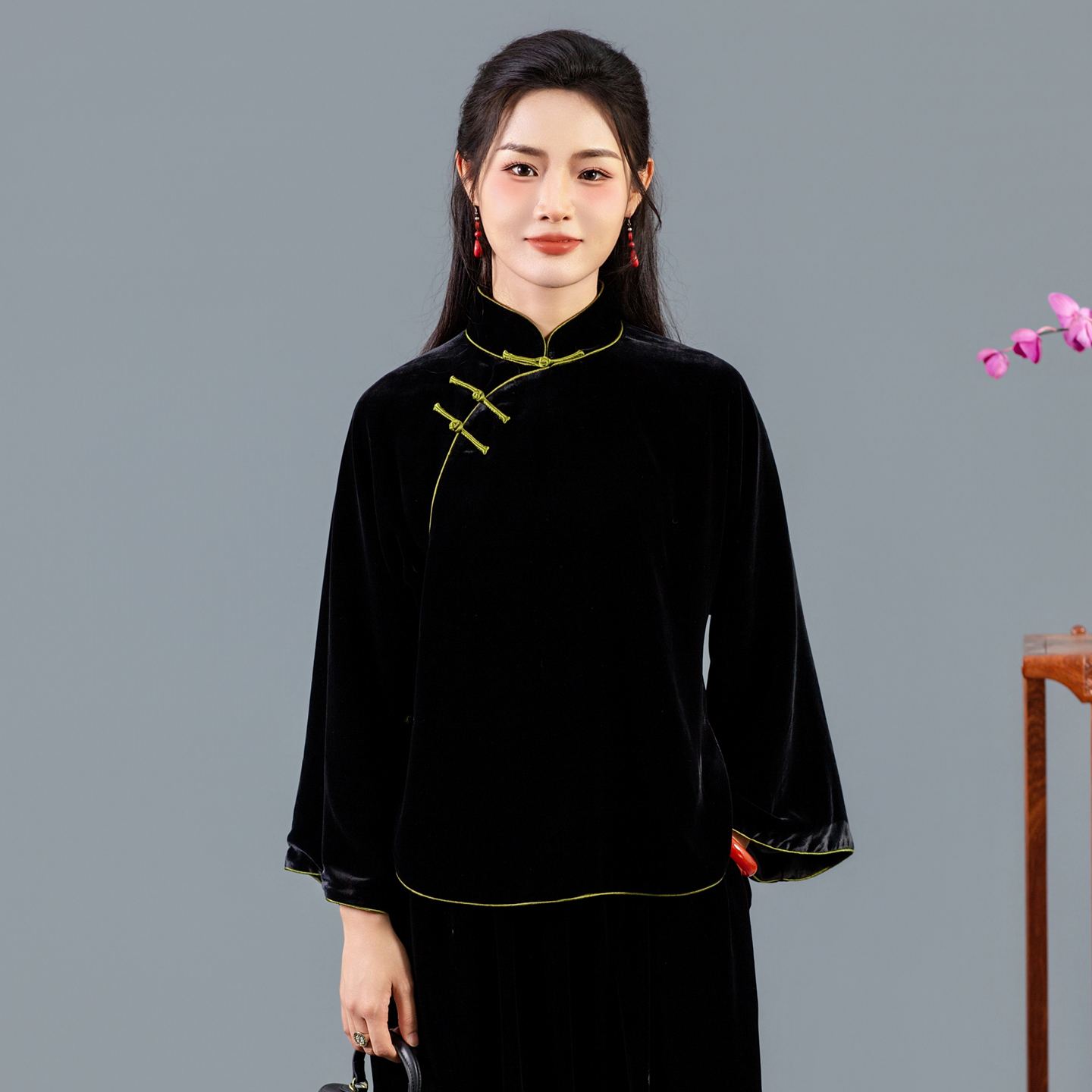 华族经典唐装女真丝丝绒中式复古