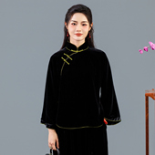 复古民国国风优雅盘扣旗袍上衣250901 女真丝丝绒中式 华族经典 唐装