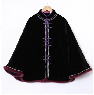 华族经典唐装上衣真丝丝绒夹羊绒棉手工挑边高端对襟外套紫夜风铃