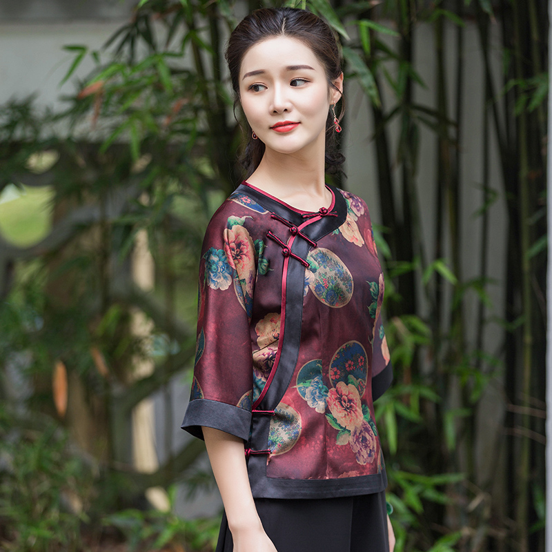 华族经典改良版唐装上衣女秋季2025新款短款圆领日常显瘦妈妈上衣