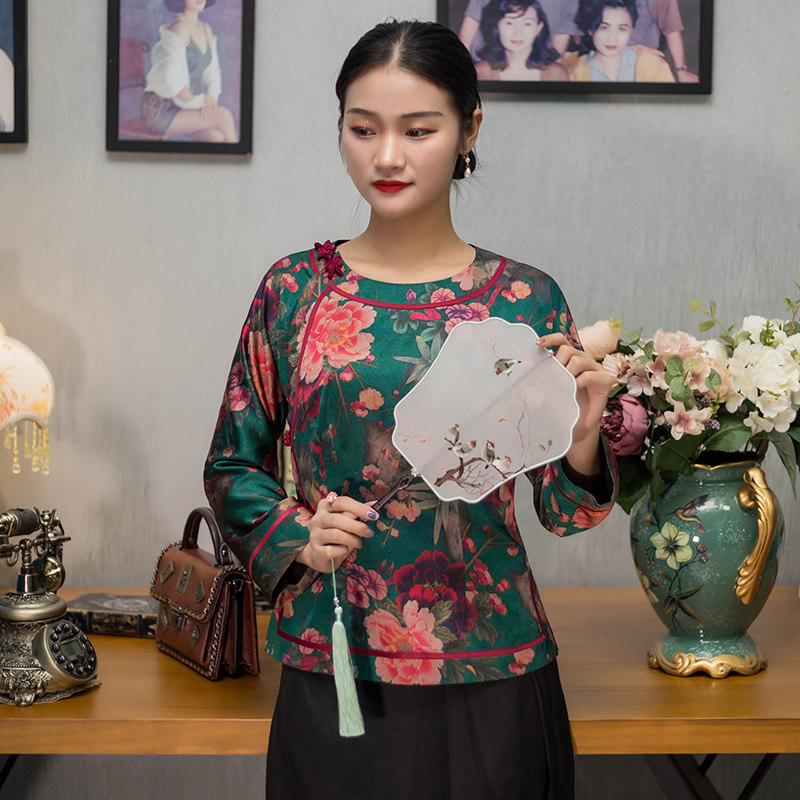 改良唐装上衣女秋冬新款日常时尚开襟盘扣优雅中式复古旗袍茶服女