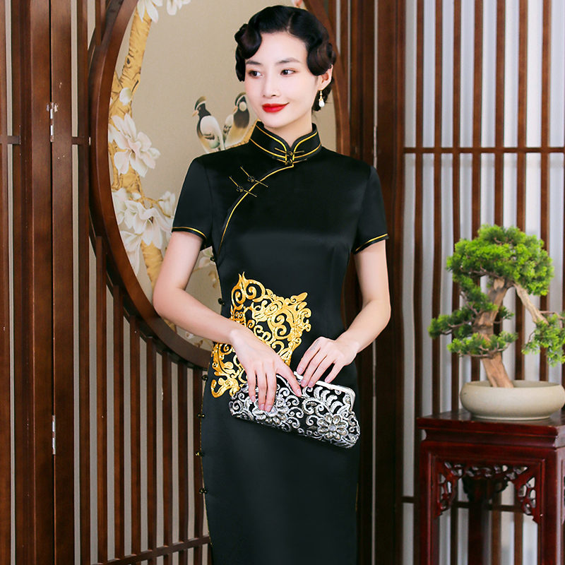 华族经典旗袍复古中式长款刺绣