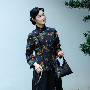 华族经典旗袍式上衣真丝红云纱夹羊绒棉新中式盘扣女士唐装251034