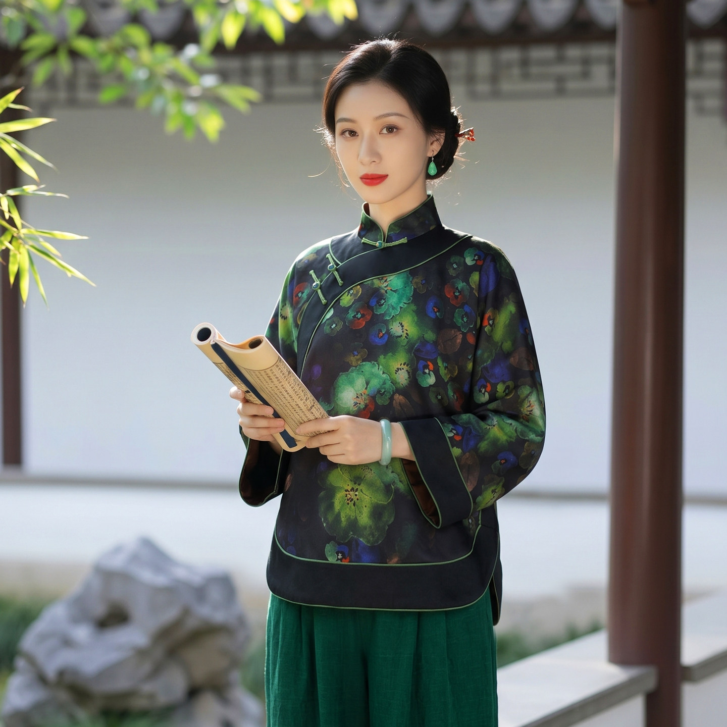 华族经典唐装女桑蚕丝开襟新中式复古高档重锻旗袍上衣250332