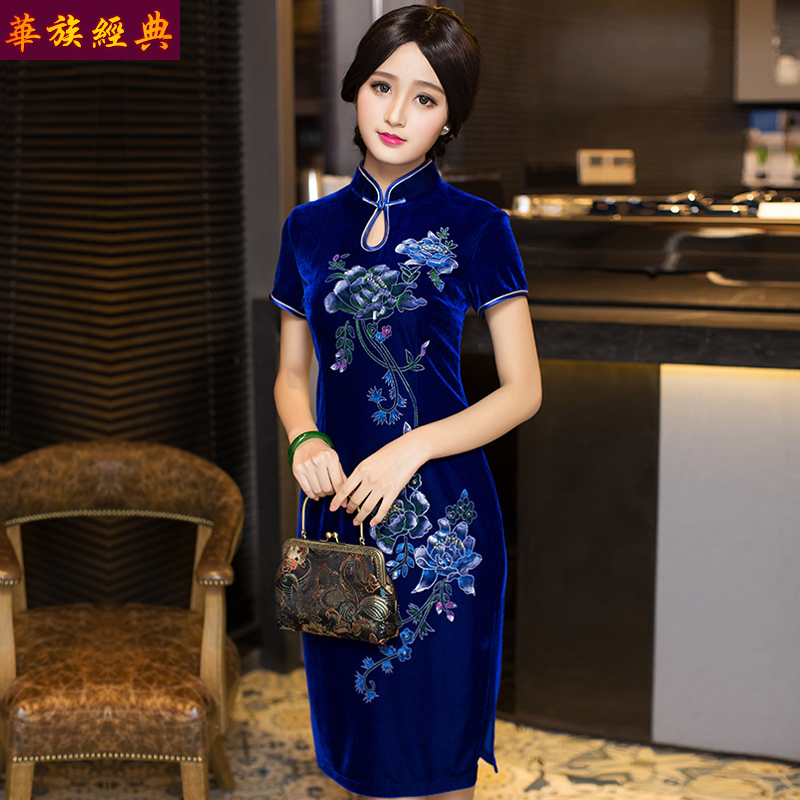 华族经典新款修身风妈妈装旗袍裙