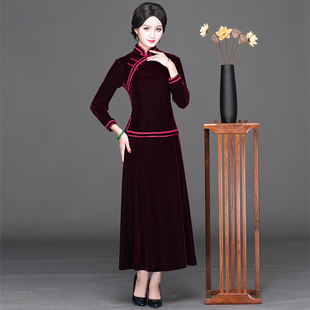 华族经典改良时尚唐装旗袍上衣秋金丝绒民国风中式汉服茶服女套装