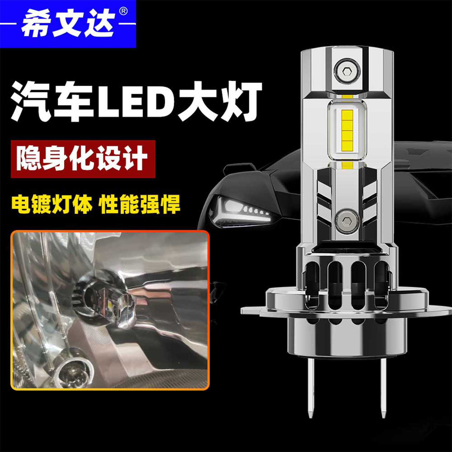 希文达全新电镀一体汽车LED大灯