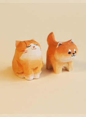 手木雕小猫小狗~治愈系摆件桌面位情绪稳定器生日礼物教师节