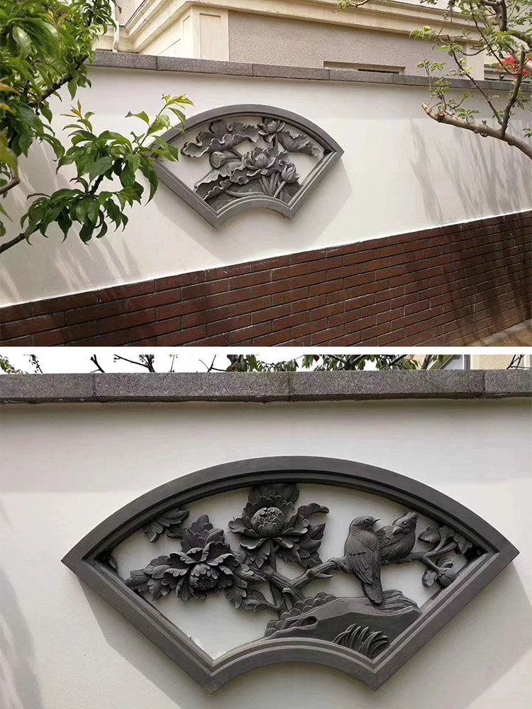镂空砖雕窗花仿古砖雕中式园林庭院围墙水泥花格窗扇圆形砖雕窗套