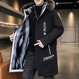 男士羽绒服中长款冬季外套加绒加厚2025新款工装派克服保暖棉服潮