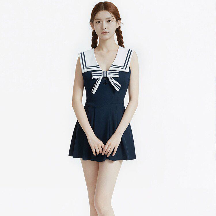 日系可爱少女甜妹海军领JK水手服纯欲学生保守学院风连体泳衣女