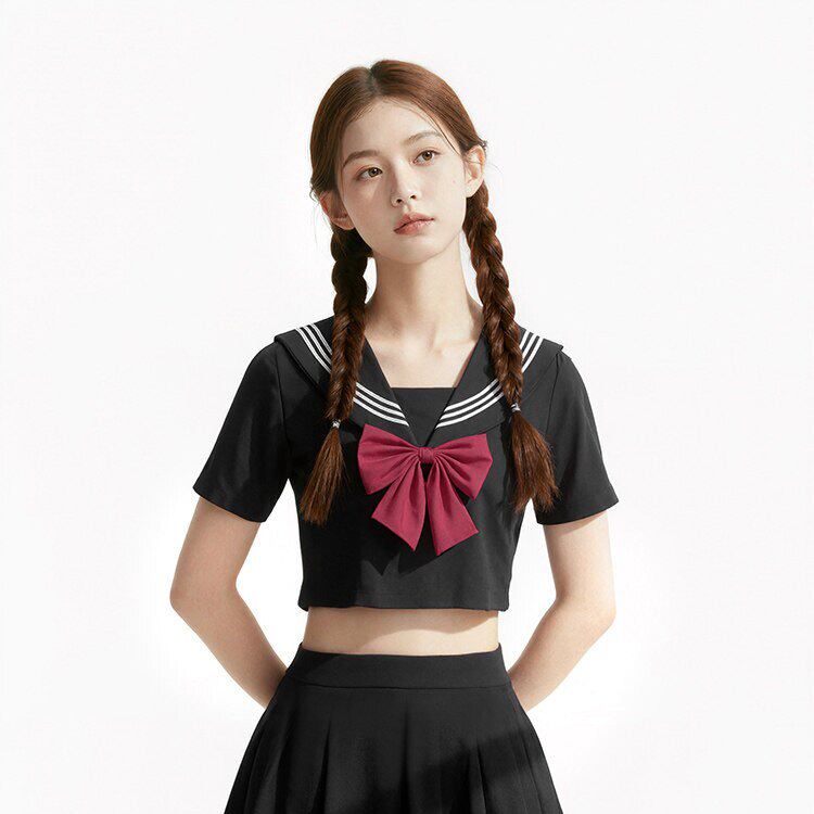 日系可爱少女蝴蝶结领结JK水手服海军风裙式分体泳衣式温泉海边