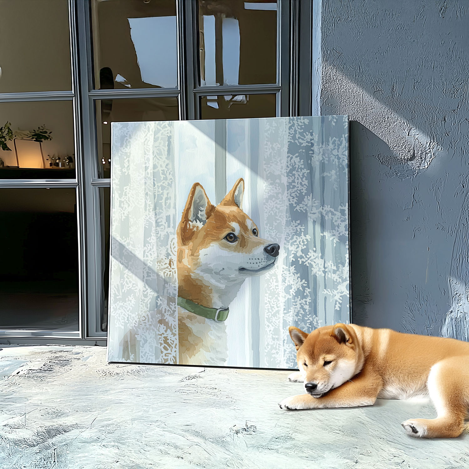 布纸有爱 柴犬凝眸 简约现代动物装饰画原创卧室温馨墙壁方形挂画图片