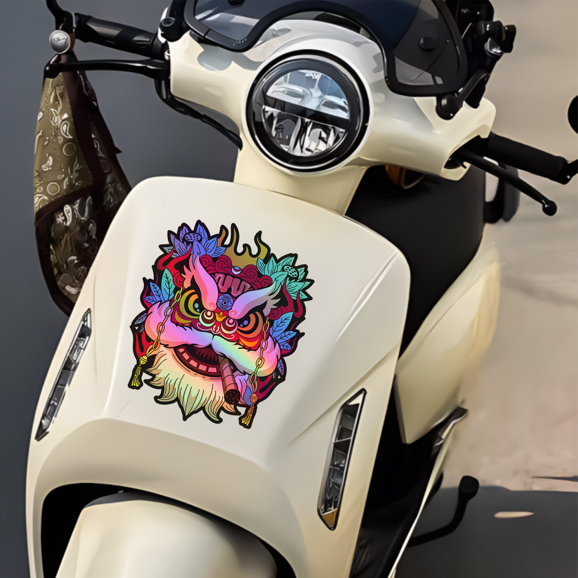 镭射国潮醒狮汽车贴纸车身划痕遮挡遮盖电动车个性创意摩托车装饰