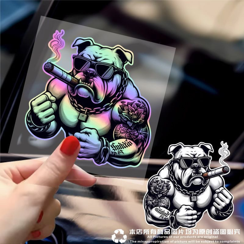 肌肉斗牛犬贴画个性汽车划痕遮盖装饰贴纸玄关走廊贴纸可定制