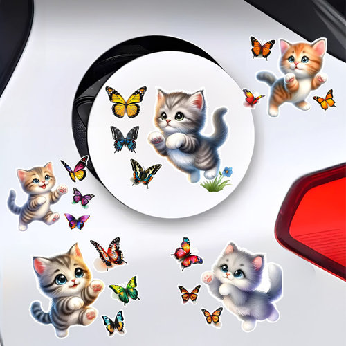 3D立体可爱小猫抓蝴蝶汽车贴纸
