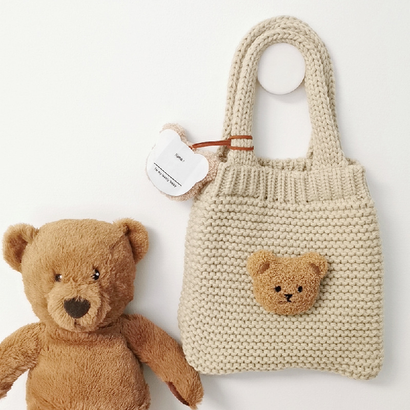 韩国ins风 小熊 宝宝手提包儿童 幼儿园 零食包毛线针织手提袋