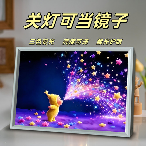 星星人镜子灯光画周边治愈系发光生日礼物送朋友卧室小夜灯摆件
