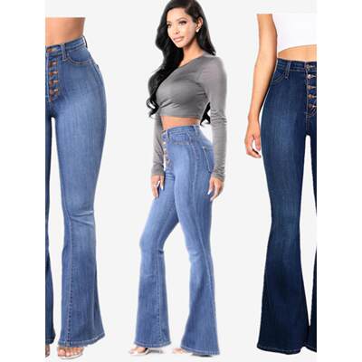 2023 Fashion elastic jeans women ladies jeans pants 女微喇裤