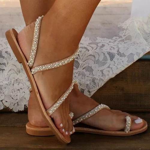 凉鞋女平底水钻大码沙滩鞋Women sandals flat sandals