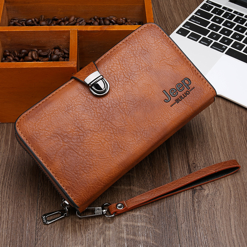 jeep吉普男士真皮长款钱包多卡位简约钱夹商务休闲手拿包小手抓包