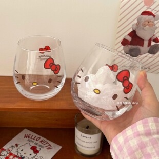 简约卡通杯子ins高颜值可爱KT猫咪水杯牛奶咖啡杯少女心玻璃杯