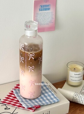 原创蝴蝶结小众设计大容量耐热玻璃杯时间刻度高颜值水杯女500ml