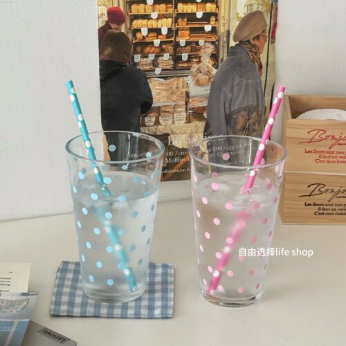 高颜值波点玻璃水杯大容量随手杯