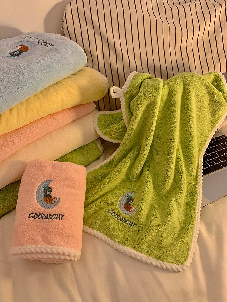 卡通小熊刺绣浴巾毛巾夏季可穿可裹家用纯棉吸水不掉毛大号裹巾