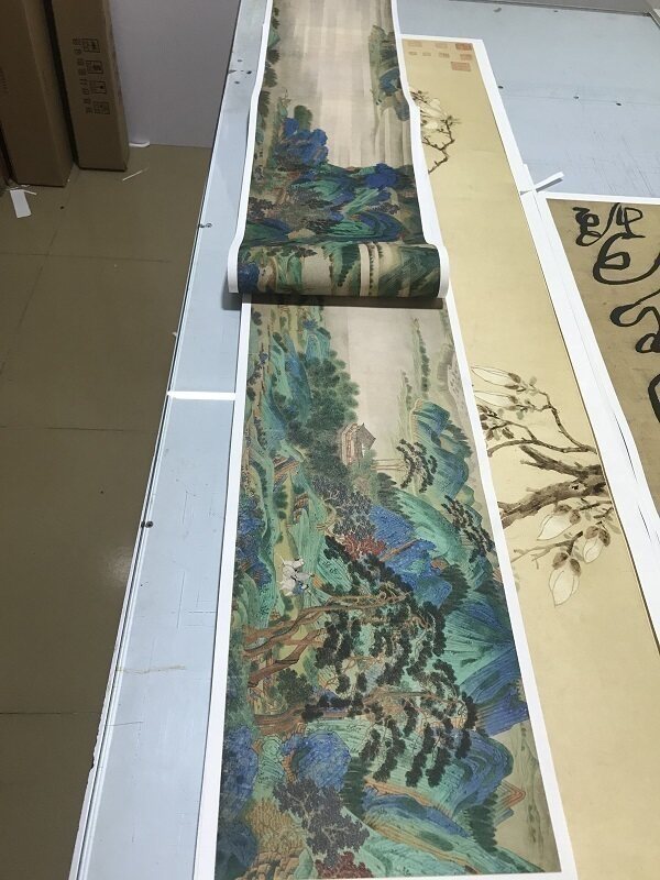 仇英 浔阳送别图卷 明代青绿山水 仿古国画高清艺术微喷装饰画