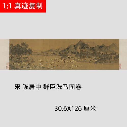 宋 陈居中 群臣洗马图卷 宋画山水人物动物画长卷 学习临摹装饰