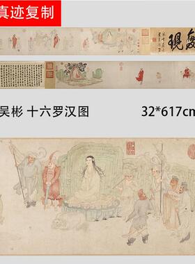 明 吴彬 十六罗汉图古代名家人物工笔画长卷微喷复制学习装饰画稿