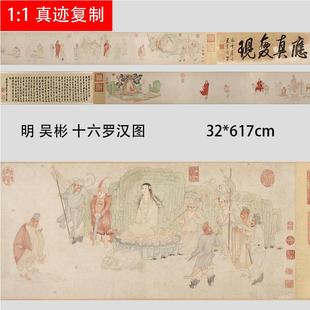明 吴彬 十六罗汉图古代名家人物工笔画长卷微喷复制学习装饰画稿