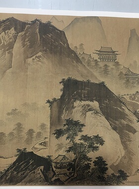夏圭 长江万里图 宋画水墨山水长卷绢布装裱手卷高清艺术微喷单幅