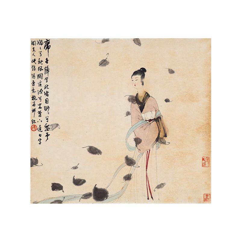 1:1傅抱石湘夫人图仕女画高古游丝描国画古代名画复制品装饰画