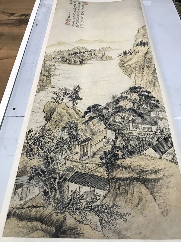 1:1名家真迹国画山水画古代名画宣纸复制品石涛对菊图 艺术微喷
