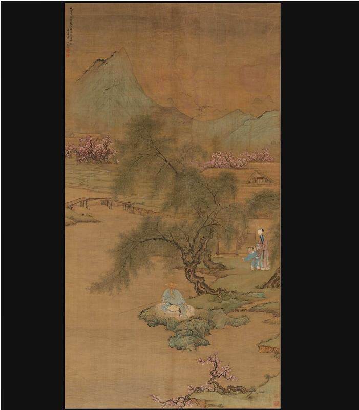 清代国画山水人物禹之鼎江乡清晓图画芯真迹复制品未装裱古画装饰